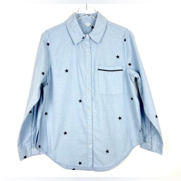 Aerie Flannel Boyfriend Pajama Top Monaco Blue Star Print Size M - Picture 2 of 5